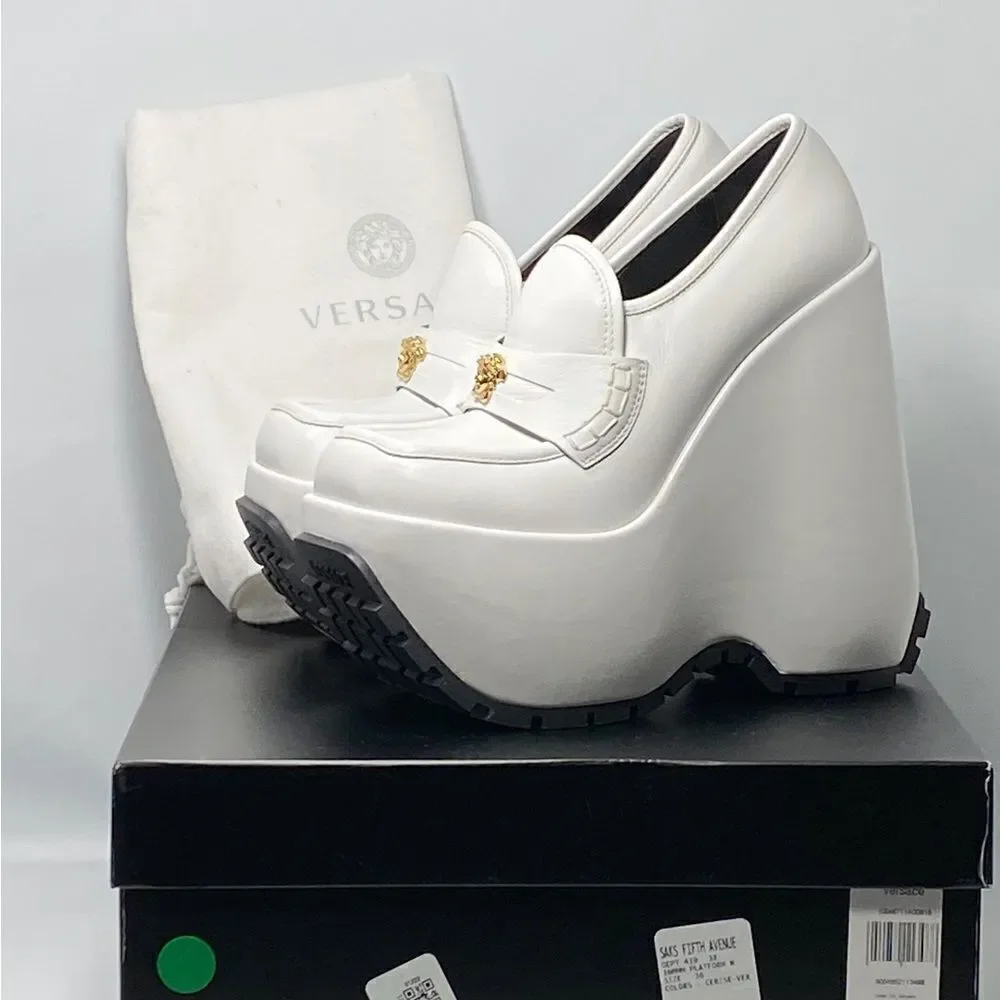 Versace Leather Platform Wedge Loafers size 36